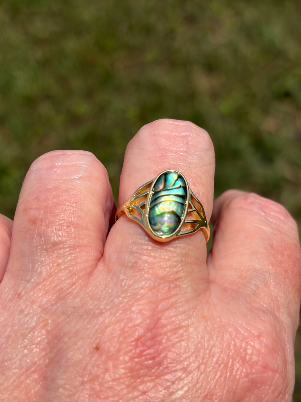 Dainty Gold Abalone Shell Oval Ring